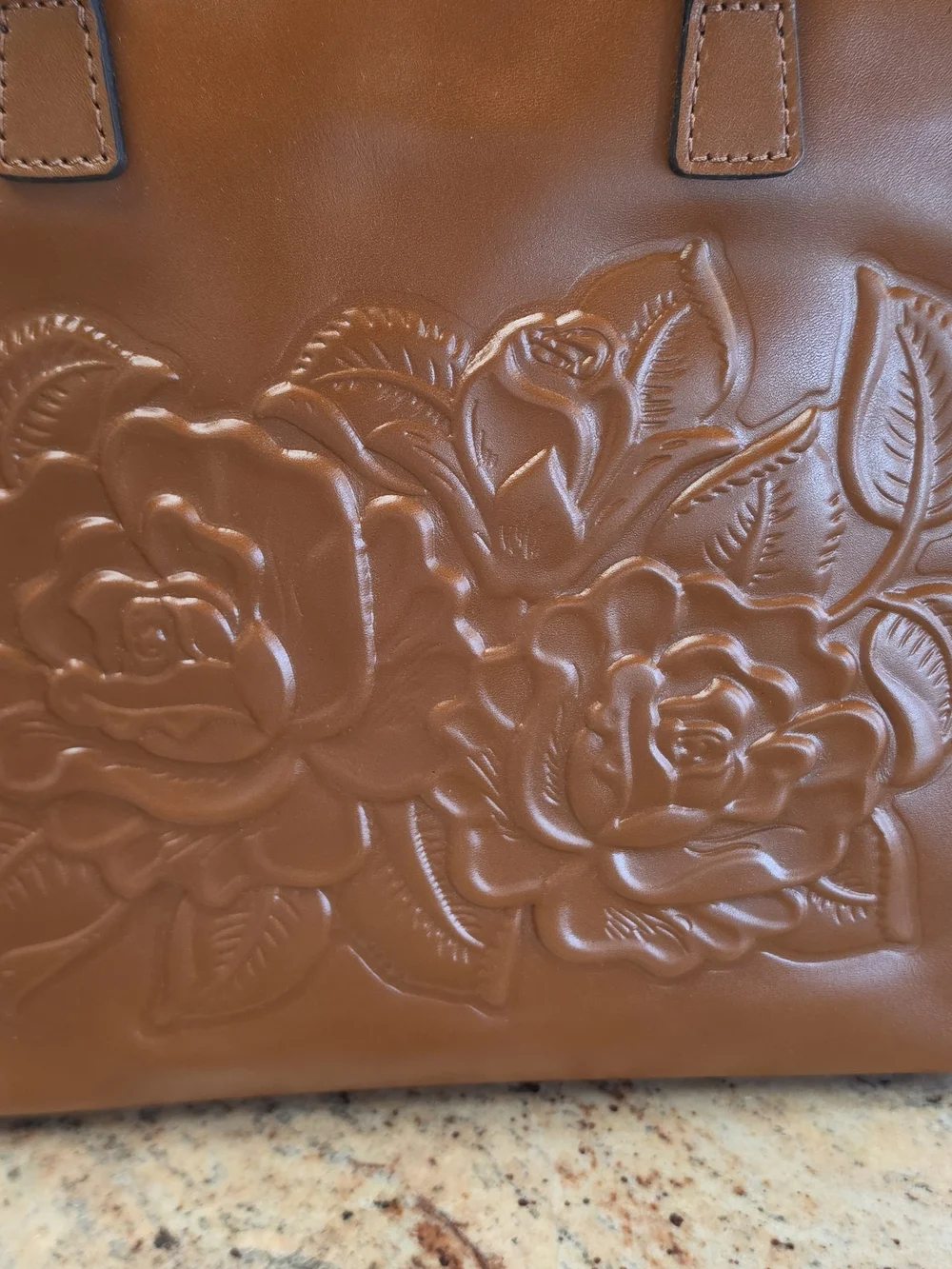 Patricia Nash  Med Ava Tote Bag in Tan Vegetable Tanned Rose Tooled Leather NWT